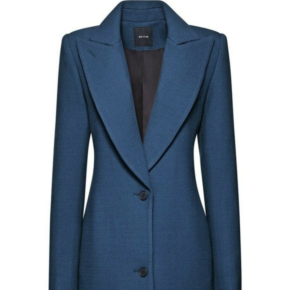 SMYTHE blue peaked lapel column long wool coat - Picture 2 of 8